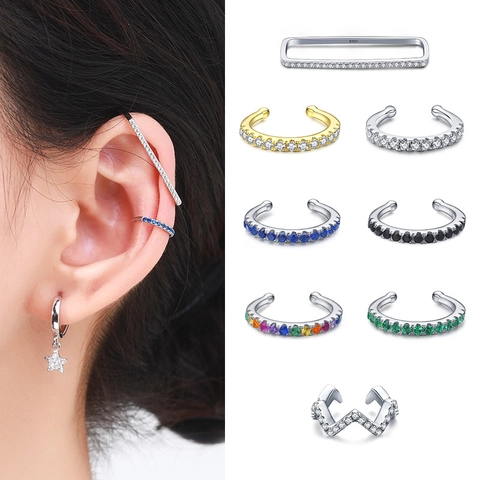 Orecchini a Clip in Argento Sterling 925 Con Strass Geometrici Cuore Stella Non Perforati Per Donna Gioielli alla Moda