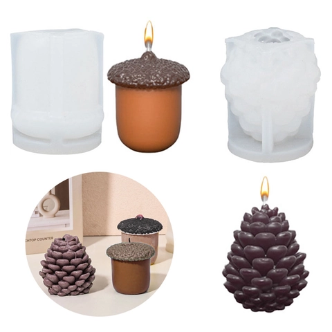 Pine Cone Acorn Silicone Mold For DIY Scented Candle Making Realistic Nut Shape Plaster Craft Ornament Home Decor