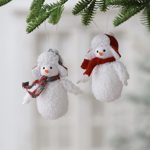 Christmas Snowman Hanging Ornament Plush Fabric Knitted Decoration Festive Winter Holiday Tree Decor