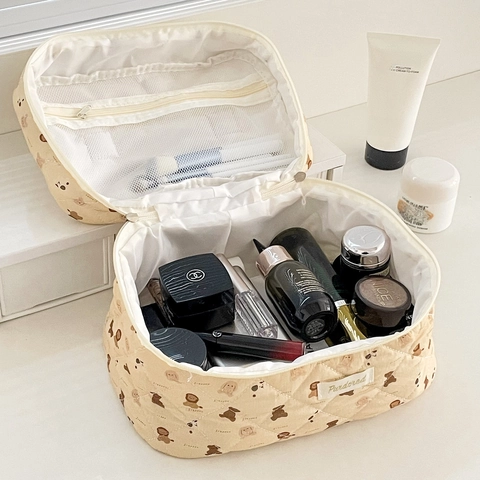 Bolsa De Maquillaje Acolchada Con Lindo Patrón De Oso Organizador De Aseo De Viaje Neceser Portátil Con Cremallera Para Mujeres