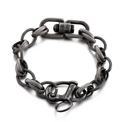 Men Industrial Punk Bracelet 304 Stainless Steel Heavy O-Link Chain Retro Antique Silver Wristband Jewelry