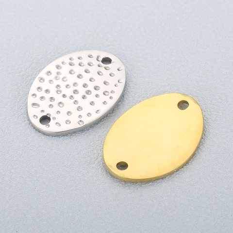 Conector Ovalado Martillado Acero Inoxidable Doble Agujero Textura Gota De Agua Colgante Accesorios Joyería DIY