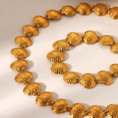 Collier Et Bracelet Coquille Style Océan Acier Inoxydable Plaqué Or 18K Bijoux Tendances Et Élégants Pour Femmes
