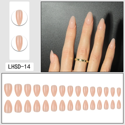 Almond Press On Nails Glossy Solid Color Naked Pink Artificial False Nail Tips For Women Detachable