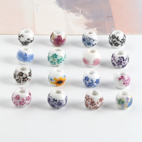 Ceramic Loose Beads Porcelain Floral Pattern Round Spacer Beads For DIY Jewelry Making Bracelet Necklace Crafting Vintage
