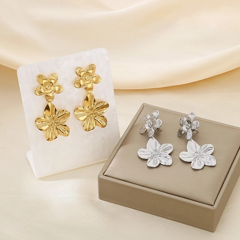 Orecchini A Pendente Con Fiori Esagerati Vintage Acciaio Inossidabile Gioielli Floreali Con Perno Per Donne