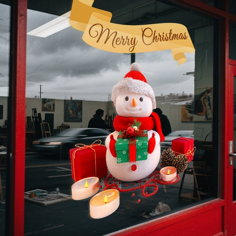 Snowman Christmas Window Clings PVC Static Stickers Glue Free Double Sided Holiday Home Shop Glass Decor