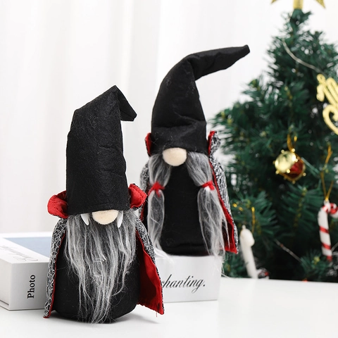 Halloween Vampir Gnom Plüsch Gesichtlose Puppe Ornament Schwarz Rot Umhang Hexenhut Tischdekoration Feiertagsdekoration