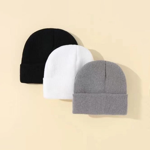 Gorro De Punto Acrílico Con Vuelta Acanalado Cálido Invierno Informal Color Sólido Accesorio Versátil Para Hombre Y Mujer