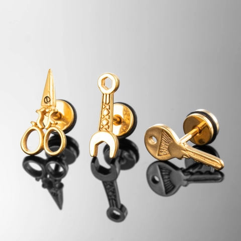Schere Schraubenschlüssel Und Schlüsselform Ohrstecker Edelstahl Neuheit Punk Schmuck Für Damen Herren Gold