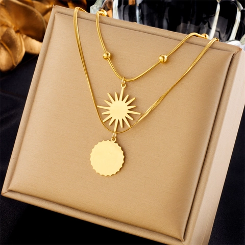 Multi Layer Pendant Necklace Stainless Steel Butterfly Artificial Pearl Emerald Sun Life Tree Vintage Elegant Jewelry For Women