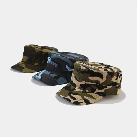 Retro Camouflage Flat Top Militaire Pet Voor Heren Dames Katoen Bedrukt Patrol Cadet Hut Outdoor Zonbescherming Vissen Pet