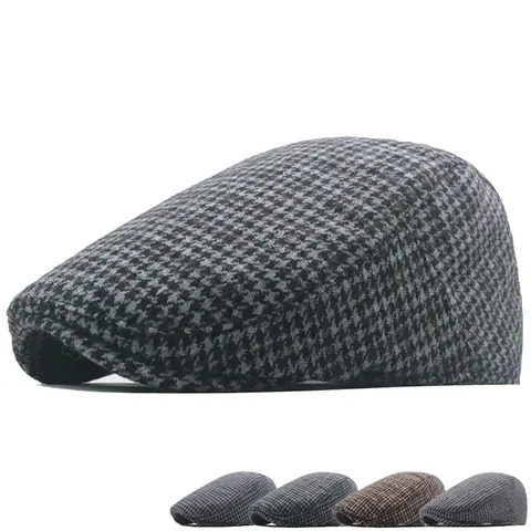 Vintage Newsboy Pet Wolmix Tweed Visgraatpatroon Platte Pet Heren Verstelbaar Britse Retro Stijl