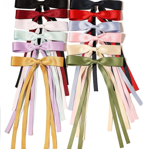 Pinza Para El Pelo Con Lazo Cintas Largas Poliéster Satén Horquilla Pico De Pato Dulce Elegante Tocado Para Mujeres Niñas