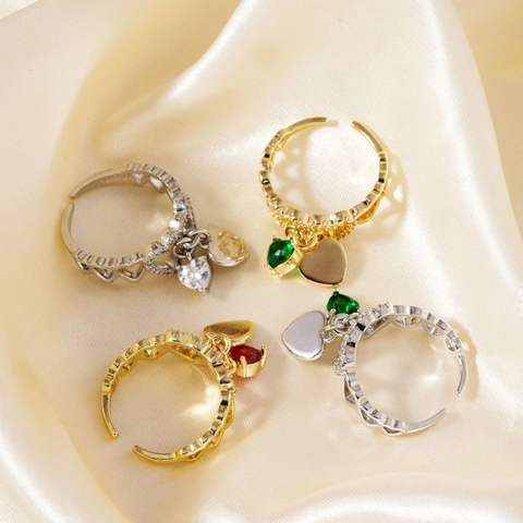 Koreaanse Mode Hart Koper Zirconia Open Ring Prachtige Lichte Luxe Verstelbare Hart Charm Ring Voor Vrouwen Sieraden Cadeau