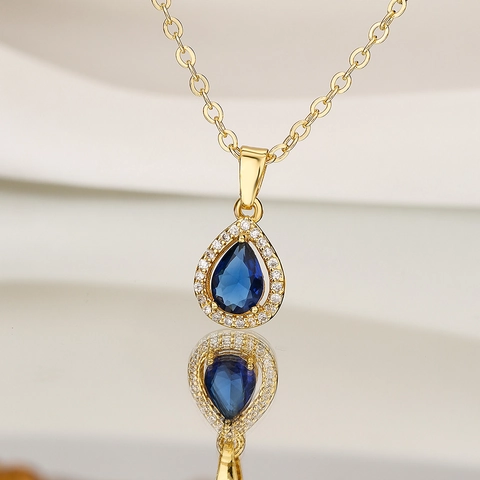 Collar Colgante Gota De Agua Cobre Circón Gema Talla Pera Elegante Simple Cadena De Clavícula Para Mujer Joyería