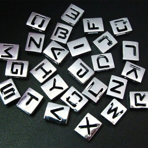 Hollow Alphabet Letter Slider Beads Zinc Alloy Slide-On Charms For DIY Bracelets Wristbands Personalized Jewelry Accessories