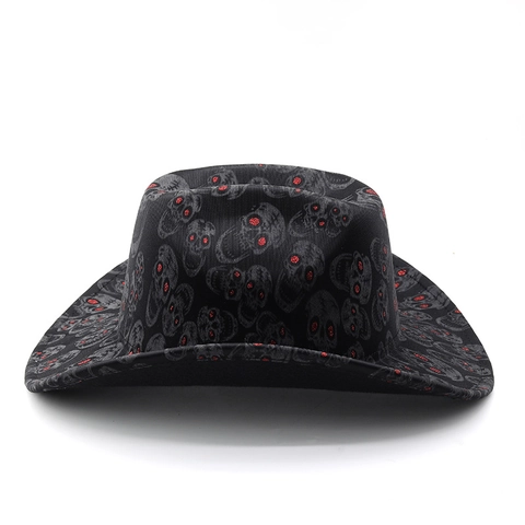 Westerse Cowboyhoed Polyester Schedelprint Rode Glitterogen Halloween Party Punk Kostuum Voor Heren Dames