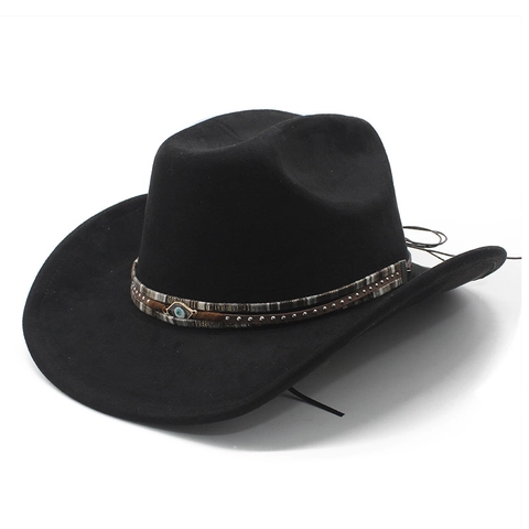 Cappello Da Cowboy Occidentale Scamosciato Tesa Larga Stile Etnico Pendente Occhio Di Allah Decorazione Borchie Viaggio Uomo Donna