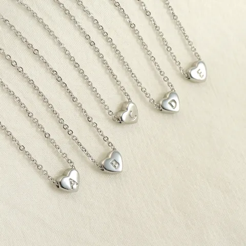 Heart Initial Letter Pendant Necklace Stainless Steel High Polish Minimalist Jewelry For Women Daily Wear Ins Style