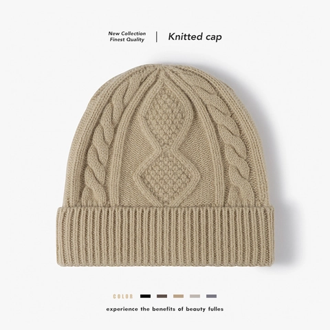 Wool Beanie Strickmütze Für Herren Damen Verdickte Zopfmuster Warme Umschlag Winter Outdoor Winddicht Weich