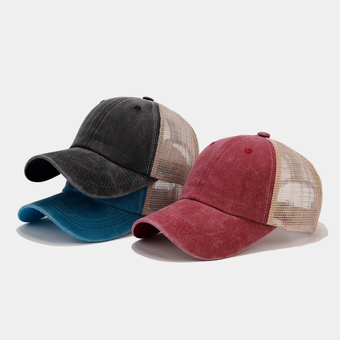 Vintage Πλυμένο Βαμβακερό Πλέγμα Trucker Καπέλο Για Άνδρες Γυναίκες Αναπνεύσιμο Καπέλο Μπέιζμπολ Ρυθμιζόμενο Ρετρό Υπαίθριο Καπέλο Ήλιου