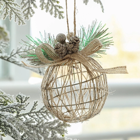 Palla Di Natale Addobbi Appesi Arte In Ferro Cavo Con Fiocco Di Iuta Pigna Ago Di Pino Per Decorazione Albero Di Natale Rustico
