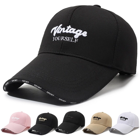 Vintage Yourself Letter Embroidery Baseball Cap Extended Brim Adjustable Polyester Outdoor Sun Protection Hat