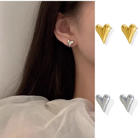 Edelstahl Herz Ohrstecker Minimalistische Dreidimensionale Metallschmuck Für Frauen Vielseitiger Luxusstil