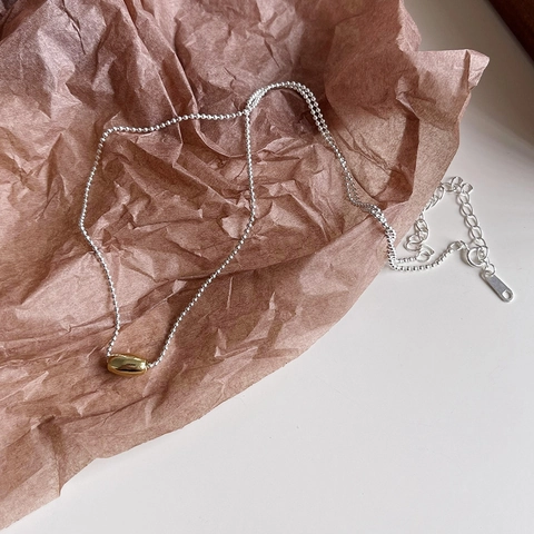 Collana A Catena Di Sfere In Argento Sterling 925 Con Pendente A Oliva Ovale Dorato Per Donna Accessorio Elegante