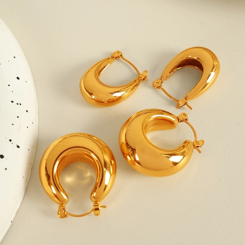 Minimalistische Roestvrijstalen Chunky Creolen Voor Dames Goud Zilver Verguld Waterdruppel U-Vormige Geometrische Ronde Oorbellen Sieraden