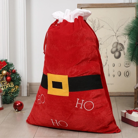 Weihnachtsgeschenkbeutel Samt Groß Kordelzug Weihnachtsmann Gürtel Design HO HO HO Stickerei Wiederverwendbar Feiertag