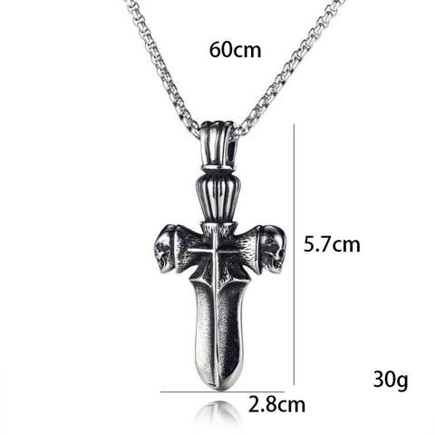 Collana con Ciondolo a Pugnale con Croce e Teschio in Acciaio Inossidabile Retrò Gotico per Uomo Donna Stile Punk Argento Antico Gioielli Hip Hop