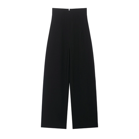 Women High Waisted Wide Leg Pants Front Zipper Polyester Solid Black Casual Streetwear Fashionable Bottoms