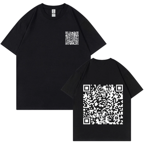 Funny Men Short Sleeve Cotton T-Shirt Novelty QR Code Print Crew Neck Harajuku Style Casual Breathable Top