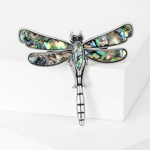 Vintage Abalone Shell Dragonfly Brooch For Women Alloy Rhinestone Colorful Animal Jewelry Pin Fashion Accessory Gift