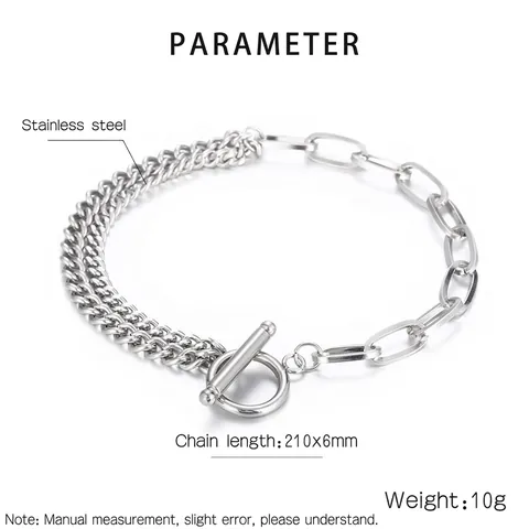 Edelstahl Armband Panzerkette Ovalglied Patchwork Mit OT Knebelverschluss Für Herren Minimalistischer Schmuck