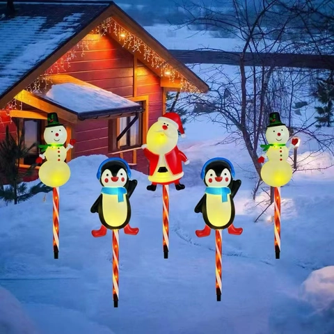 Luces Solares De Navidad Jardín Exterior Impermeable LED Decoración Camino Papá Noel Muñeco De Nieve Reno Caramelo Paisaje