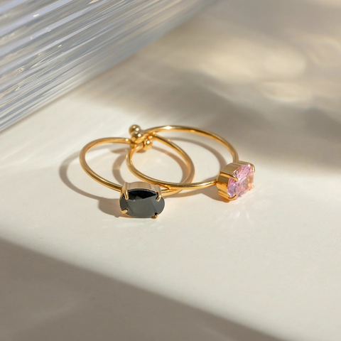 Verstellbarer Offener Ring 18K Vergoldeter Edelstahl Ovaler Zirkon Inlaid Eleganter Minimalistischer INS Stil Damen Schmuck