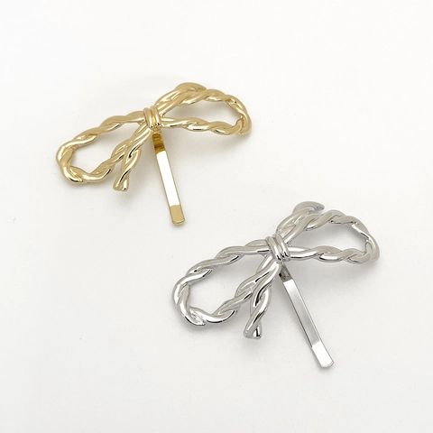 Minimalist Alloy Bow Hairpin Twisted Texture Ponytail Cuff Hook Elegant Hair Accessories For Women