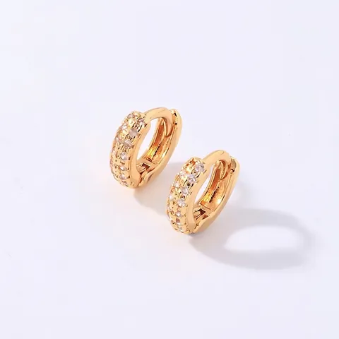 Pendientes Huggie de Cobre Geométricos Minimalistas Con Incrustaciones de Strass Transparente Chapado en Oro Joyería Para Mujer