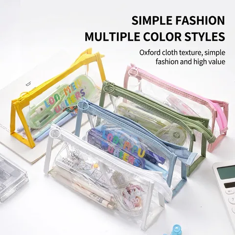 Transparent Pencil Case Large Capacity PVC Clear Stationery Pouch Triangular Zipper Storage Bag For School Office