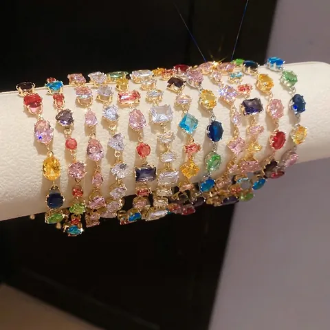 Elegante Pulsera Geométrica de Circonia para Mujer Chapada en Oro Plata Multicolor Joyería Brazalete Ajustable Accesorio Cadena de Mano Regalo