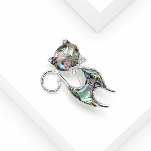 Katzen Brosche Anstecknadel Natürliche Abalone Muschel Inlay Legierung Strass Tier Schmuck Corsage Für Frauen Vintage