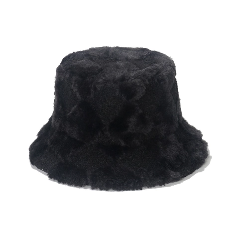 Plush Bucket Hat Diamond Geometric Lattice Pattern Winter Warm Windproof Faux Fur Solid Color Fashion Accessory