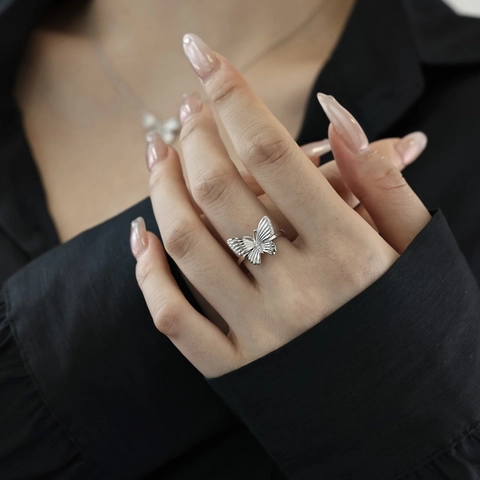 S925 Sterlingsilber Schmetterling Schmuck Halskette Ohrringe Ring Zirkonia Eingelegt Minimalistisch Ästhetisch Damen Schmuck