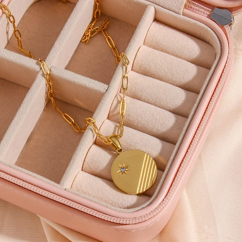 Collier En Acier Inoxydable Plaqué Or 18K Zircon Pendentif Géométrique Étoile Chaîne Trombone Mode Bijoux Femmes Cadeau
