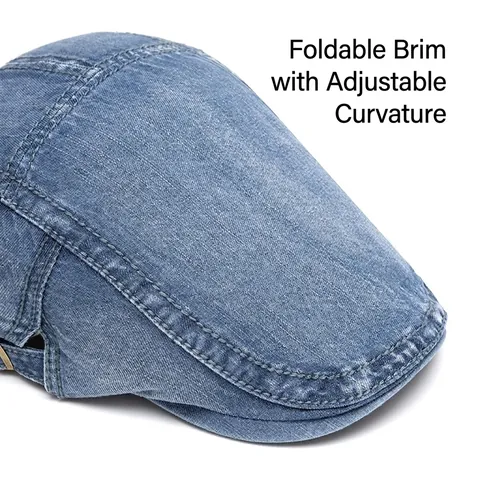 Men Newsboy Cap Retro Denim Cotton Adjustable Breathable Ivy Flat Cap Summer Sun Protection Casual Hat