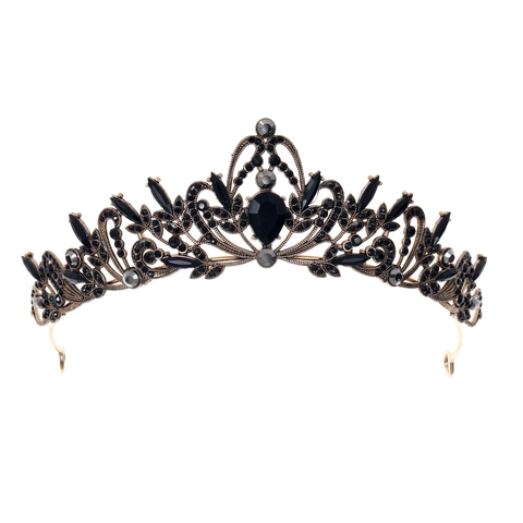 Corona Tiara Barocca Vintage Con Cristallo Strass Nero Lega Sposa Matrimonio Festa Accessori Per Capelli Donna