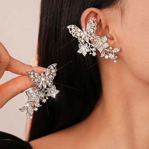 Butterfly Flower Leaf Ear Cuffs Alloy Rhinestone Non Pierced Wrap Earrings Luxury Elegant Jewelry For Women